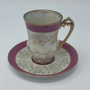 Vintage Demitasse Gold Trimmed And Opalescent  Tea Cup And Saucer Japan